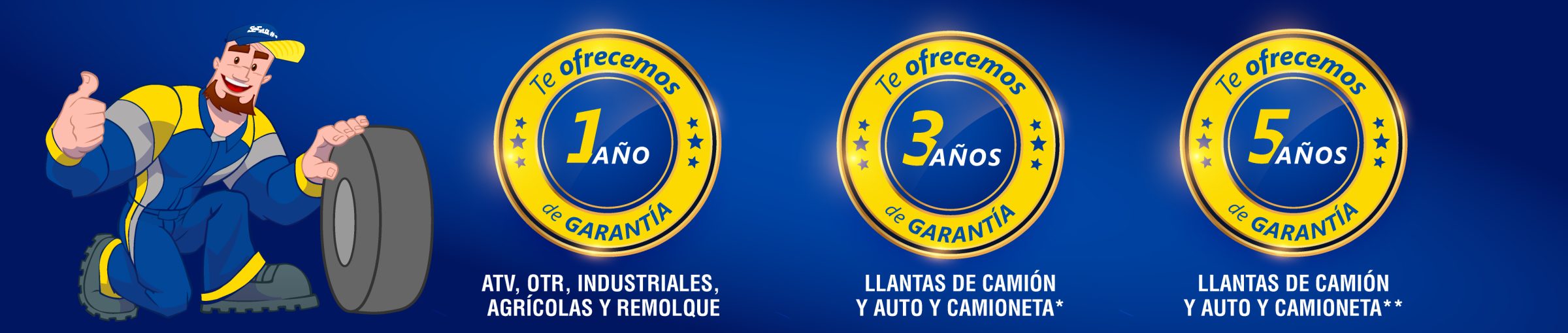 Te ofrecemos 1, 3 o 5 años de garantía según el tipo de llanta